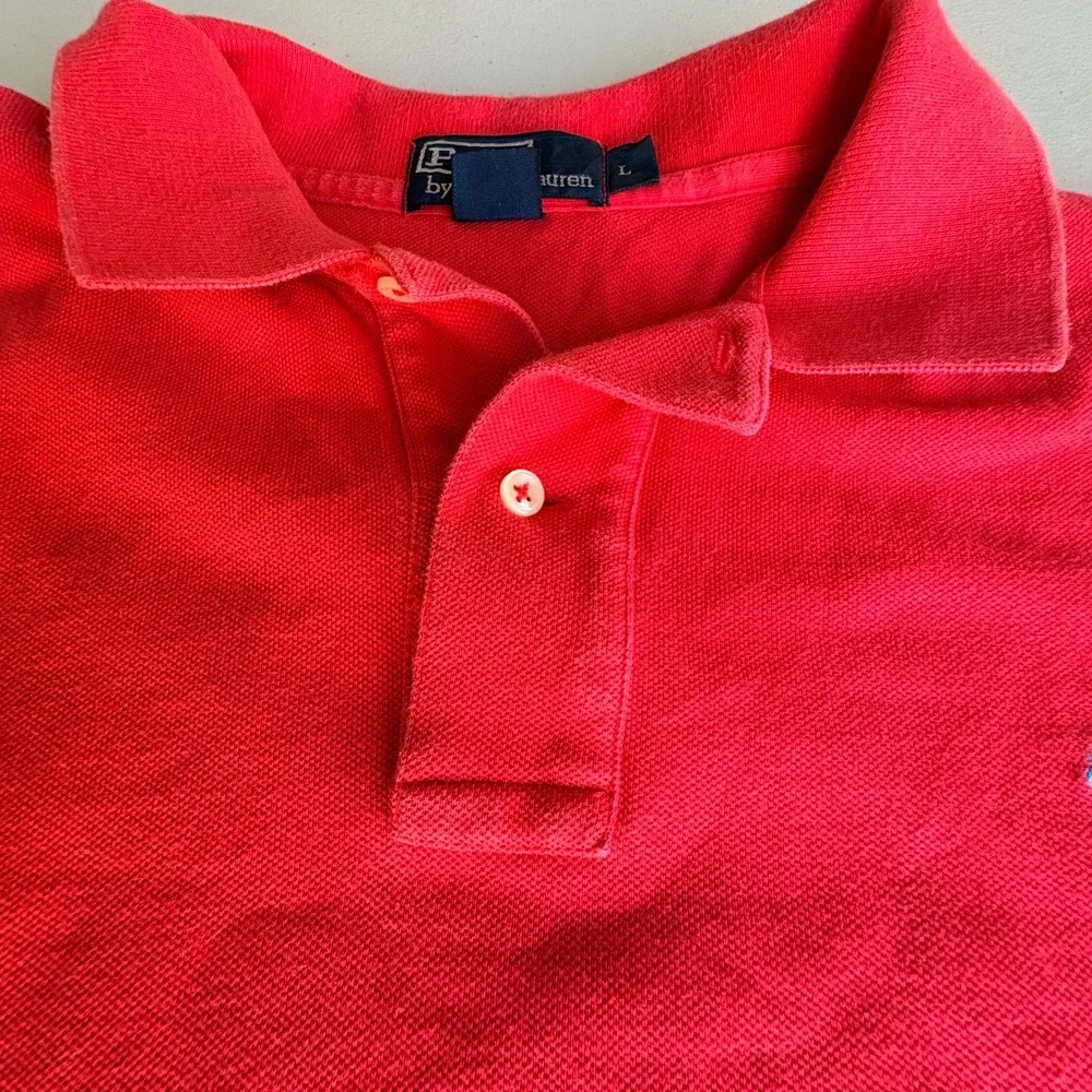 VTG Ralph Lauren Polo Shirt Mens L Red Blue‎ Pony Golf Rugby Casual Preppy Pique